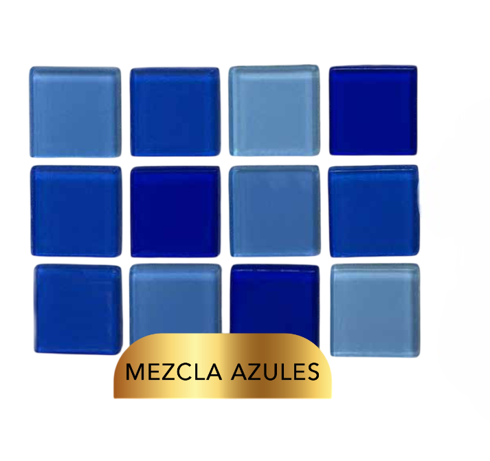 Mosaico Vetrowater Glass 2.5 X 2.5 Mezcla De Azules Cristal